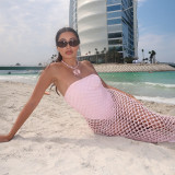 Women's Color Knitted Dress Cover Up Sleeveless Bodysuit Set