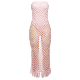 Women's Color Knitted Dress Cover Up Sleeveless Bodysuit Set