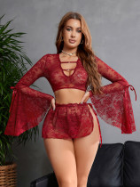 Sexy lingerie desire lingerie trumpet sleeve lace deep V sexy lingerie pajamas