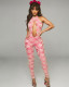 Summer women's sexy hollow out lace halter neck backless tight jumpsuit trousers for women