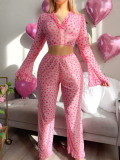 Sexy erotic lingerie set Valentine's Day uniform love print see-through pajamas for women
