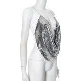Summer women's sexy sequined chain backless party top