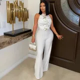 Women's high collar sleeveless jumpsuit