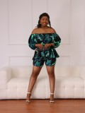 Women's plus size summer sexy off-shoulder top and shorts two-piece set