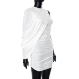 Women's asymmetric one-sleeve gathered tight dress