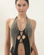 Women's Pearl Necklace Chest Chain Shoulder Chain Multi-layered Tassel Bra Body Chain Accessories