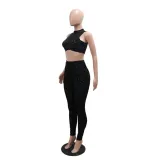 Women's two-piece round neck sexy sleeveless short top with slim pencil pants set