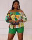 Women's plus size summer sexy off-shoulder top and shorts two-piece set