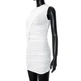 Women's asymmetric one-sleeve gathered tight dress