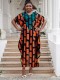Plus size women's sexy casual contrast color printing loose slit dress