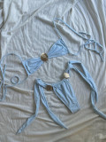 Metal shell decoration solid color sexy bikini