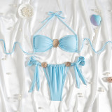 Metal shell decoration solid color sexy bikini