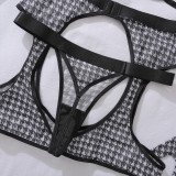 Sexy bra set houndstooth sexy lingerie four piece set