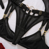 Sexy bra five-piece set mesh see-through stitching gloves sexy underwear panties set