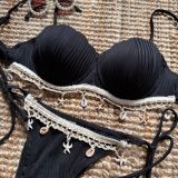 Pure color shell sexy split swimsuit bikini