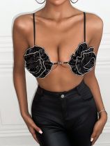 Black three-dimensional flower vest sexy party music festival bra
