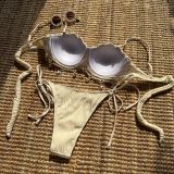 Pure color shell sexy split swimsuit bikini
