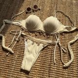 Pure color shell sexy split swimsuit bikini