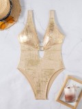 One-piece glitter fabric swimsuit sexy deep V-neck backless swimsuit