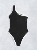 Solid color sexy one-shoulder one-piece swimsuit for women