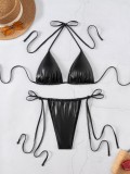 Sexy bikini two-piece solid color swimsuit tie-neck swimsuit