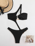 Pure color sexy hollow one-piece special-shaped swimsuit bikini
