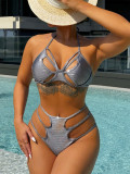 Bikini sexy swimsuit women's halter neck solid color swimwear