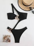 Pure color sexy hollow one-piece special-shaped swimsuit bikini