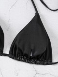 Sexy bikini two-piece solid color swimsuit tie-neck swimsuit