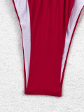Two-piece sexy red pearl-embellished backless swimsuit