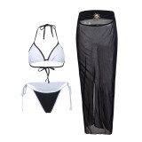 Quick-drying mesh cover-up sexy three-piece bikini swimsuit for women