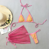 Sexy mesh three-piece bikini drawstring skirt bikini contrast color swimsuit
