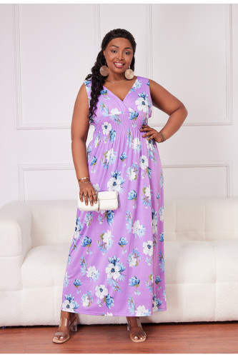 Plus size dress backless deep V neck retro paisley long dress summer