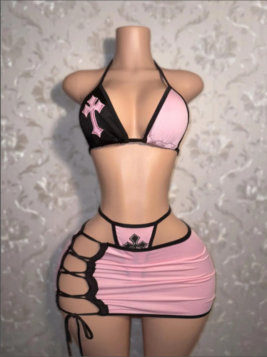 Sexy bikini skirt three piece set