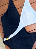 White and black contrast color one-piece swimsuit