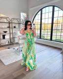 Summer women's suspender V-neck long dress printed long elegant dress
