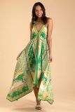 Summer women's suspender V-neck long dress printed long elegant dress