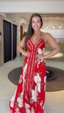 Summer women's suspender V-neck long dress printed long elegant dress