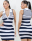 Women's Striped Short Dress Lapel Sleeveless Slim Fit Knit Dress