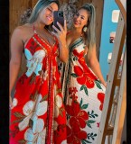 Summer women's suspender V-neck long dress printed long elegant dress