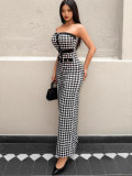 Sexy off-shoulder print elastic tube jumpsuit