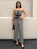 Sexy off-shoulder print elastic tube jumpsuit