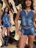 Women two piece denim shorts set