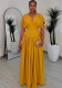 Women's summer V-sleeve elastic waist slim long dress African solid color high waist dress