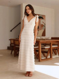 French retro gentle elegant V-neck textured dress