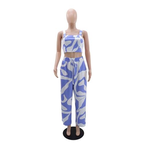 Women's summer casual printed strap top and pants two-piece set