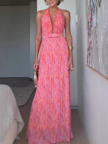 Holiday style women's sexy deep V backless long dress