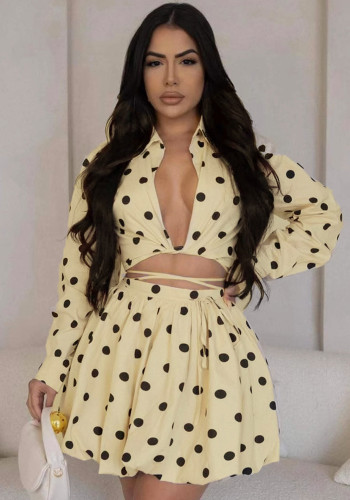 Women polka dot top skirt matching two piece set clothing