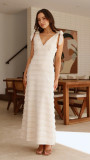 French retro gentle elegant V-neck textured dress