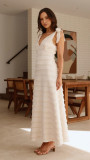 French retro gentle elegant V-neck textured dress
